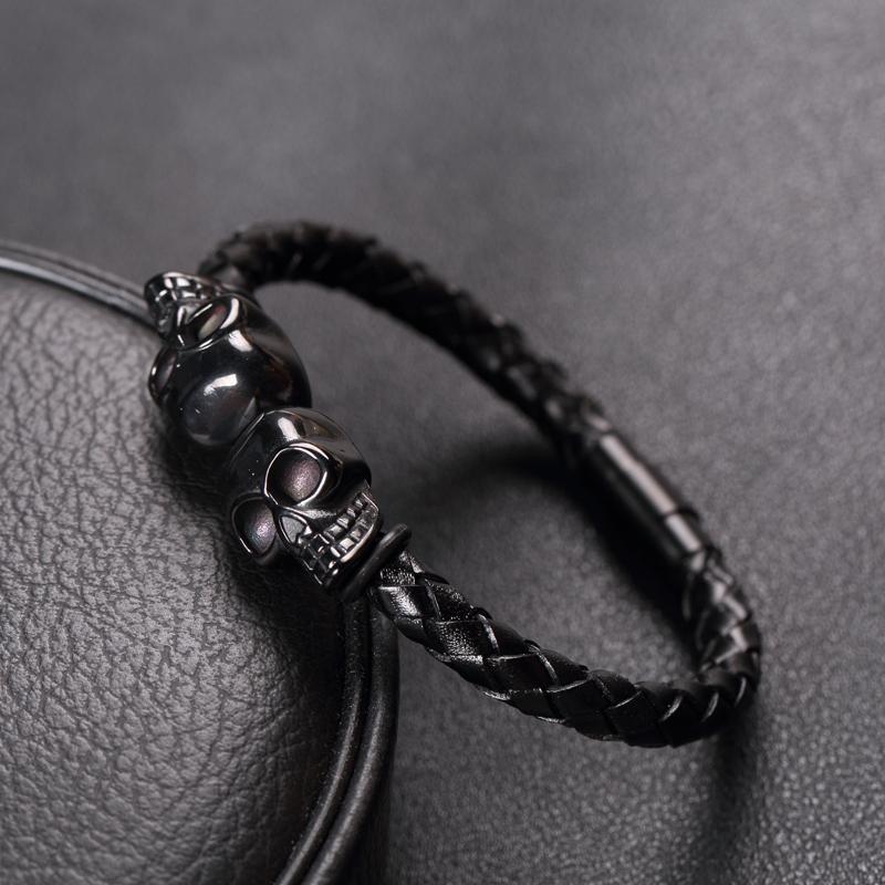 Black Leather Skull Bracelet